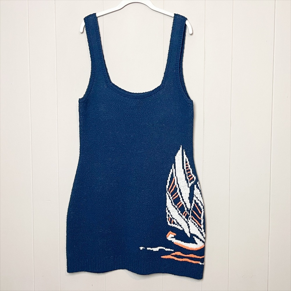 Anthropologie Sleeveless Scoop Neck Icon Mini Sweater Dress XL Knit Sailboat - Picture 4 of 13
